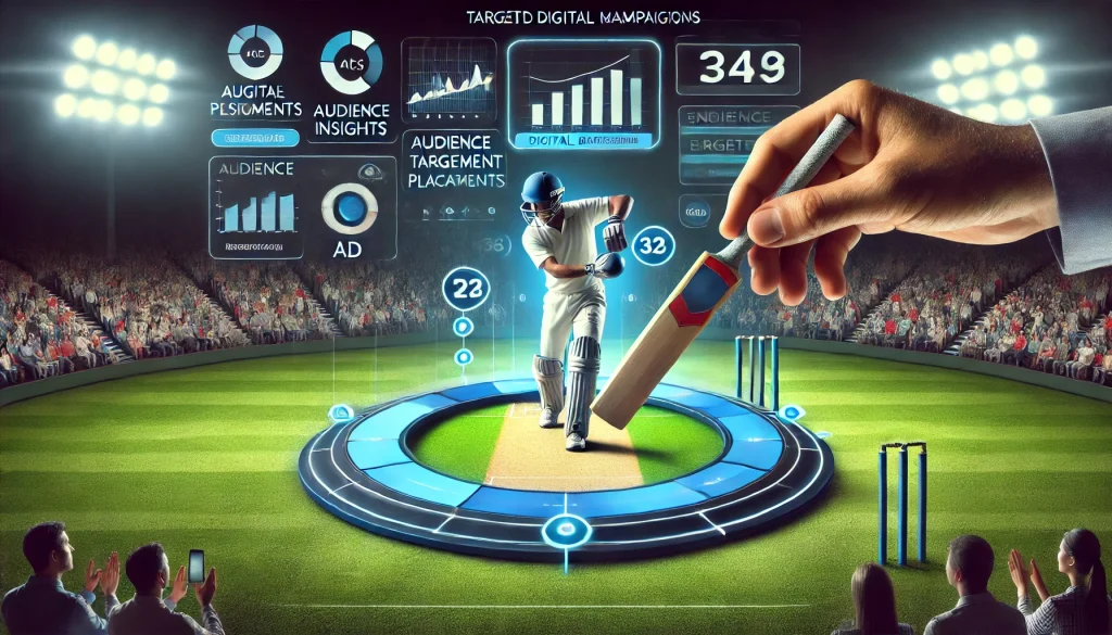 A batsman strategically choosing his shots, symbolizing targeted digital campaigns.